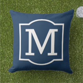 Klassiek Navy Wit Beugel Monogram Buitenkussen