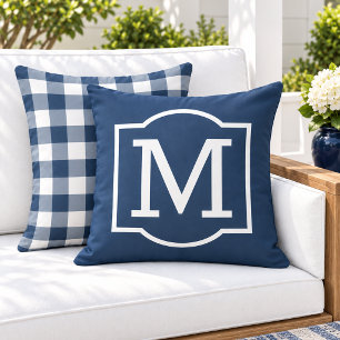 Klassiek Navy Wit Beugel Monogram Buitenkussen