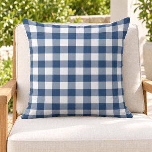 Klassiek Navy Wit Gingham Plaid Rut Buitenkussen