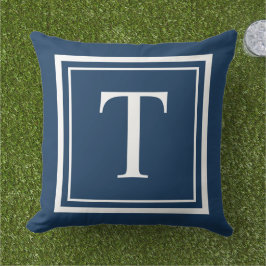Klassiek Navy Wit Vierkant Frame Monogram Buitenkussen