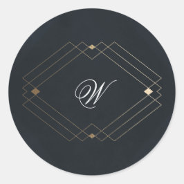 Klassiek Navyblauw Calligrafie Monogram Trouwfeest Ronde Sticker