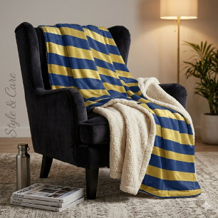 Klassiek Navyblauw en Metallic Goud Gestreept Sherpa Deken