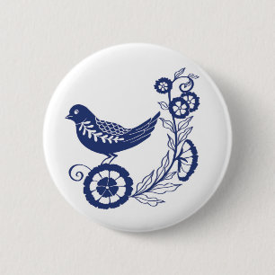 Klassiek Nederlands Blauw Delfts Tegel Vogelontwer Ronde Button 5,7 Cm