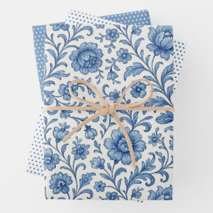 Klassiek Nederlands Delfts Blauw Bloemen Kunstpatr Inpakpapier Vel