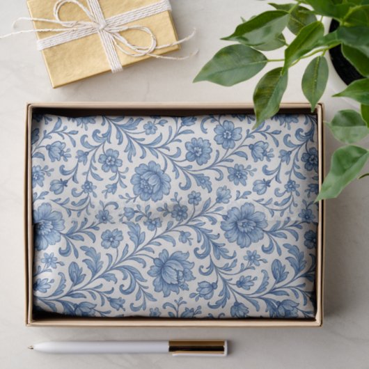 Klassiek Nederlands Delfts Blauw Bloemen Kunstpatr Tissuepapier (Geschenk)