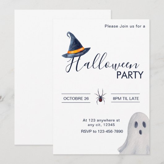 Klassiek Neutraal Halloween Party Kaart (Voorkant / Achterkant)
