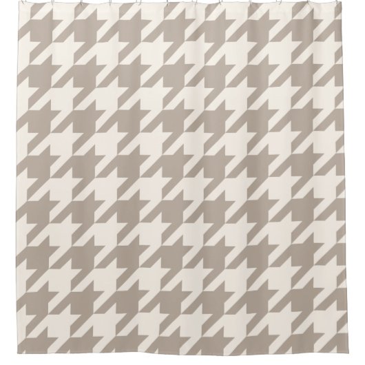 Klassiek neutraal ivoor taupe houndstooth patroon douchegordijn (Voorkant)