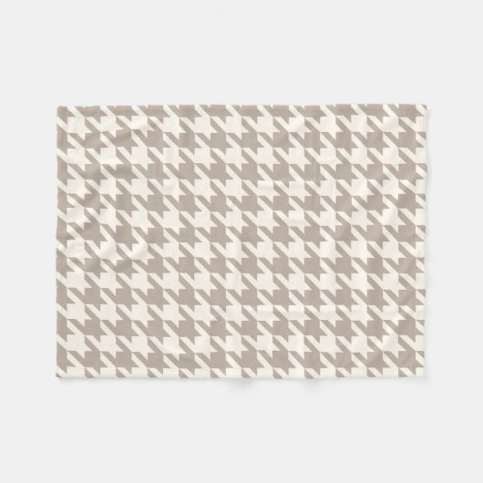 Klassiek neutraal ivoor taupe houndstooth patroon fleece deken (Voorkant (Horizontaal))
