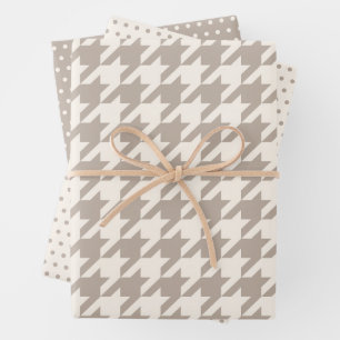Klassiek neutraal ivoor taupe houndstooth patroon inpakpapier vel