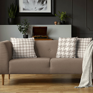 Klassiek neutraal ivoor taupe houndstooth patroon kussen