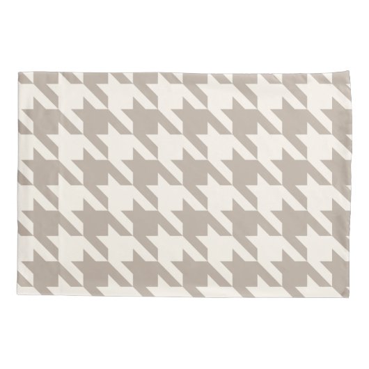 Klassiek neutraal ivoor taupe houndstooth patroon kussensloop (Achterkant-Links)