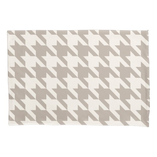 Klassiek neutraal ivoor taupe houndstooth patroon kussensloop (Voorkant-Links)