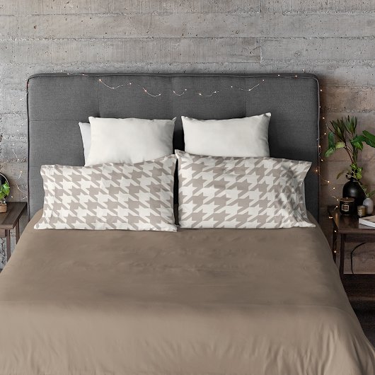 Klassiek neutraal ivoor taupe houndstooth patroon kussensloop