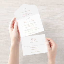 Klassiek Neutraal Monogram Elegante Trouw All In One Uitnodiging
