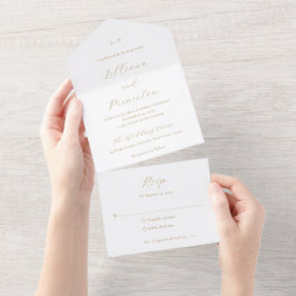 Klassiek Neutraal Monogram Elegante Trouw All In One Uitnodiging