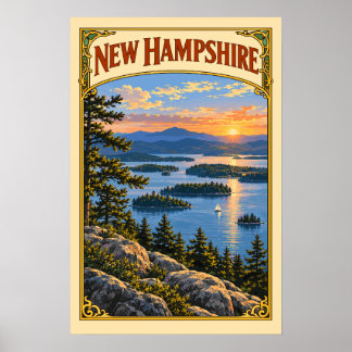 Klassiek New Hampshire Lake Winnipesaukee Reispost Poster