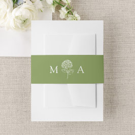Klassiek Olijfgroen Hydrangea Monogram Huwelijk Uitnodigingen Wikkel