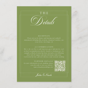Klassiek Olijfgroen Ivoor Calligrafie QR Details Informatiekaartje