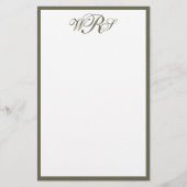 Klassiek Olijfgroen Monogram Briefpapier (Voorkant)