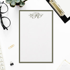 Klassiek Olijfgroen Monogram Briefpapier