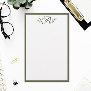 Klassiek Olijfgroen Monogram Briefpapier