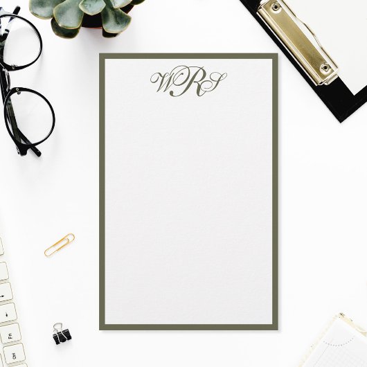 Klassiek Olijfgroen Monogram Briefpapier