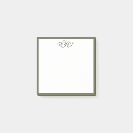 Klassiek Olijfgroen Monogram Post-it® Notes (Voorkant)
