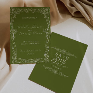 Klassiek Olijfgroen Romantisch Oude Rijke Bruiloft Save The Date