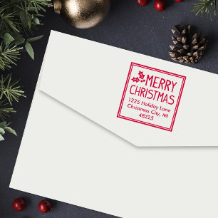 Klassiek omkaderd Prettig Kerstmis Hulst Adres Zelfinktende Stempel