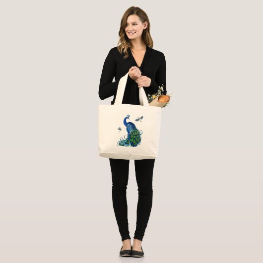 Klassiek ontwerp voor pacock en dragonfly grote tote bag (Voorkant (model))