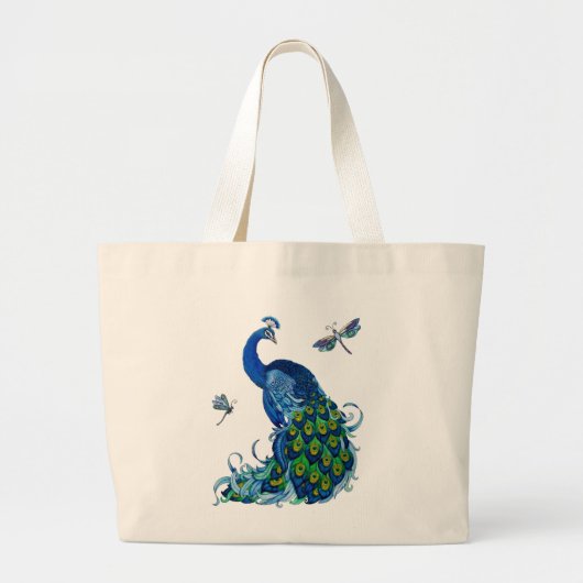 Klassiek ontwerp voor pacock en dragonfly grote tote bag (Voorkant)