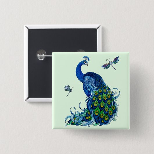Klassiek ontwerp voor pacock en dragonfly vierkante button 5,1 cm (Voorkant /achterkant)