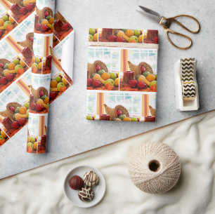 Klassiek Oogst Tafel Cornucopia Patroon Cadeaupapier