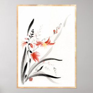 Klassiek-oraal chinese sumi-e inktbloemen schilder poster