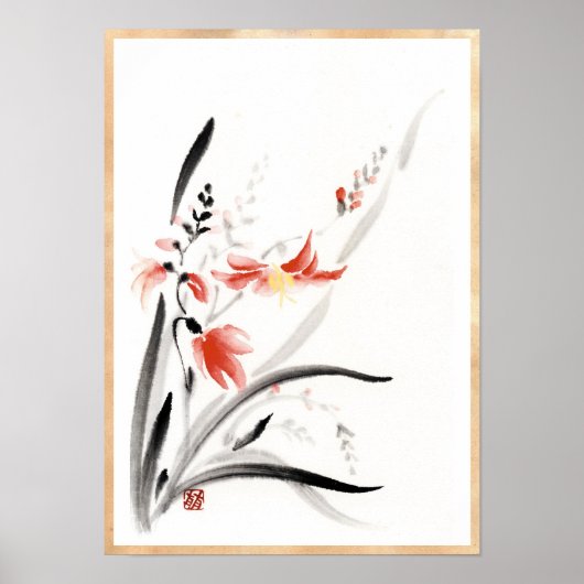 Klassiek-oraal chinese sumi-e inktbloemen schilder poster (Voorkant)