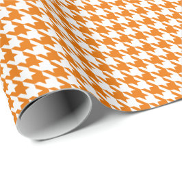 Klassiek oranje en wit houndstooth patroon cadeaupapier