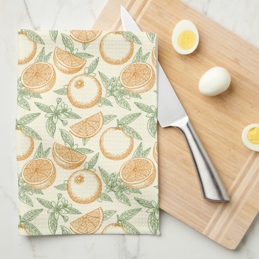 Klassiek Oranje fruitpatroon Theedoek (Quarter Fold)