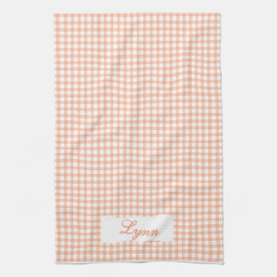 Klassiek Oranje & Wit Gingham Gepersonaliseerde Theedoek