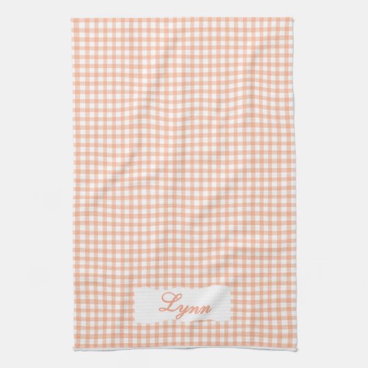 Klassiek Oranje & Wit Gingham | Gepersonaliseerde  Theedoek (Verticaal)