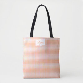 Klassiek Oranje & Wit Gingham | Gepersonaliseerde Tote Bag