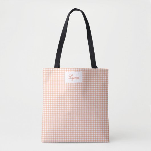 Klassiek Oranje & Wit Gingham | Gepersonaliseerde Tote Bag (Voorkant)