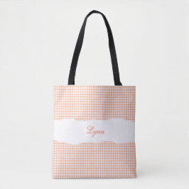 Klassiek Oranje & Wit Gingham | Gepersonaliseerde Tote Bag