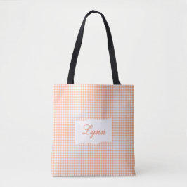 Klassiek Oranje & Wit Gingham | Gepersonaliseerde Tote Bag