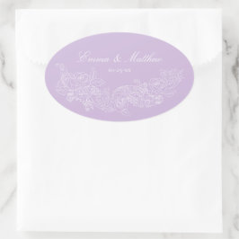 Klassiek ornament pastel paarse trouwtop ovale sticker