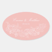 Klassiek ornament roze trouwmonogram ovale sticker (Voorkant)
