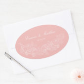 Klassiek ornament roze trouwmonogram ovale sticker (Envelop)