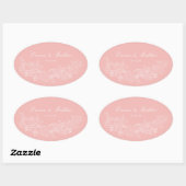 Klassiek ornament roze trouwmonogram ovale sticker (Vel)