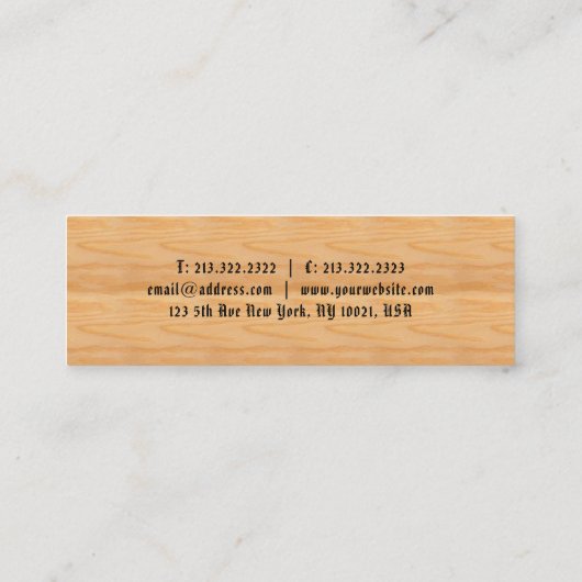 Klassiek oud Amerikaans teksthout Handgeschreven Mini Visitekaartje (Achterkant)