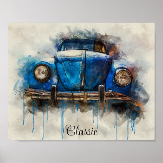 Klassiek oud blauw poster