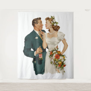 Klassiek Oud Bruidspaar Romantisch Moment Wandkleed